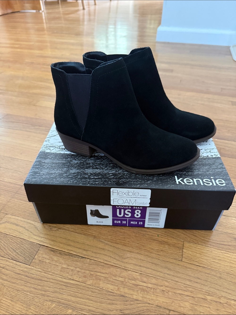 kensie Black Suede Chelsea Ankle Boots
